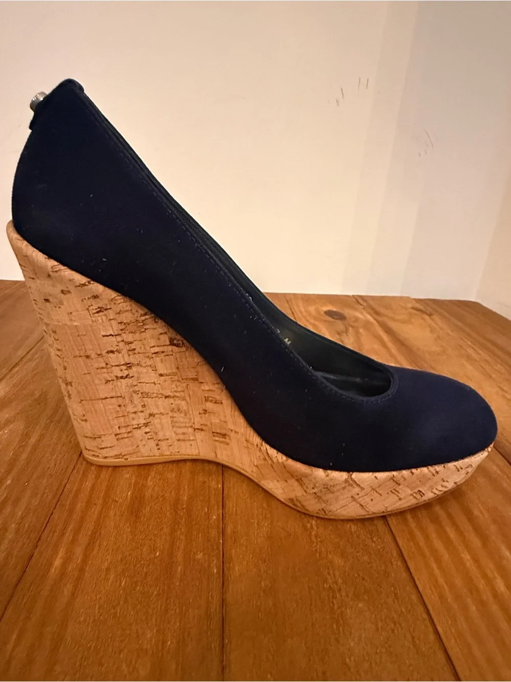 Stuart Weitzman. Corkswoon Wedges. Navy Suede. Size 7.